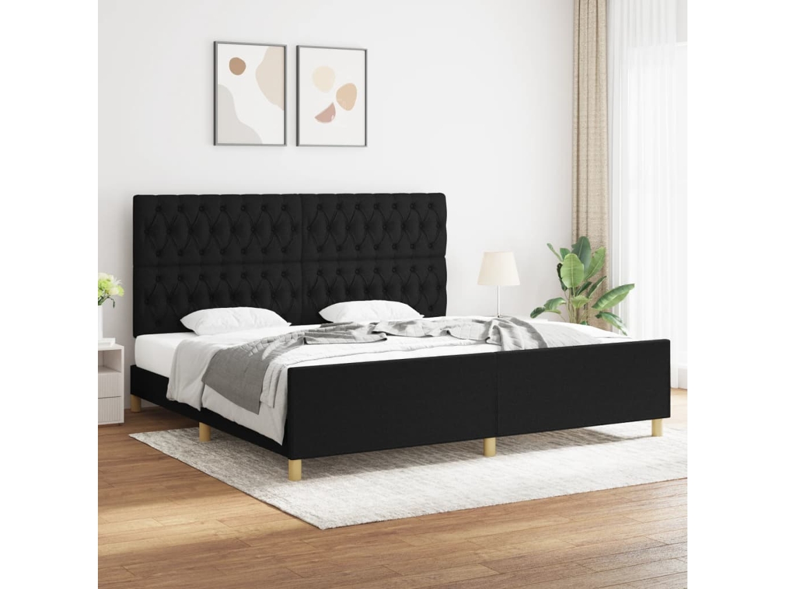 Estructura De Cama Con Cabecero De Tela Negro 200x200 Cm