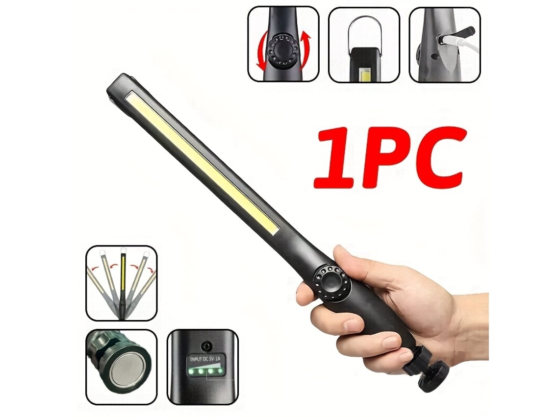 Linterna Cob Portátil Recargable Por Usb, Luz De Trabajo Con Gancho, Base Magnética Y Función De Emergencia Manos Libres.
