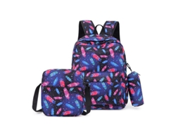 Mochila de lona con estampado retro, conjunto de tres piezas, estilo pluma, 19 pulgadas