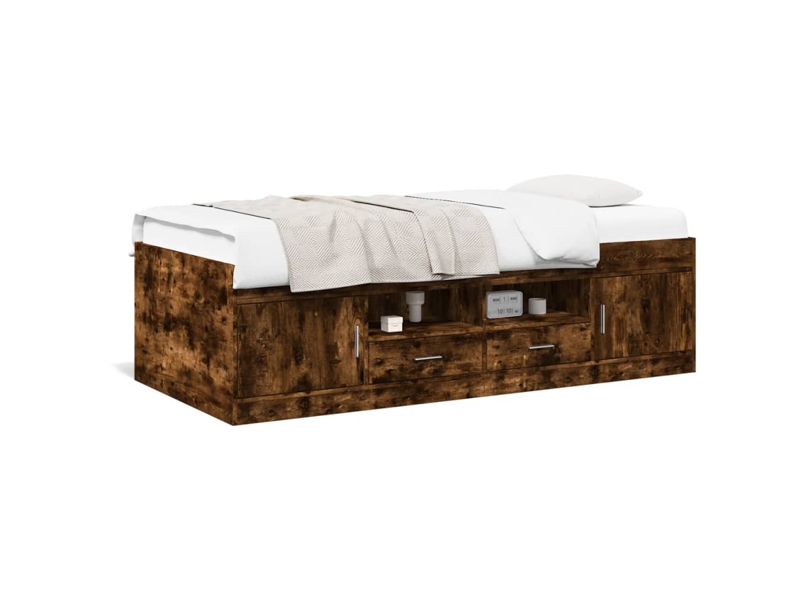 Tumbona con cajones madera ingeniería roble ahumado VIDAXL (90 x 190 cm)