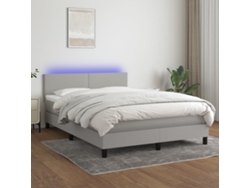 Cama Box Spring Con Colchón Tela Y Led Gris Claro 140x190 Cm