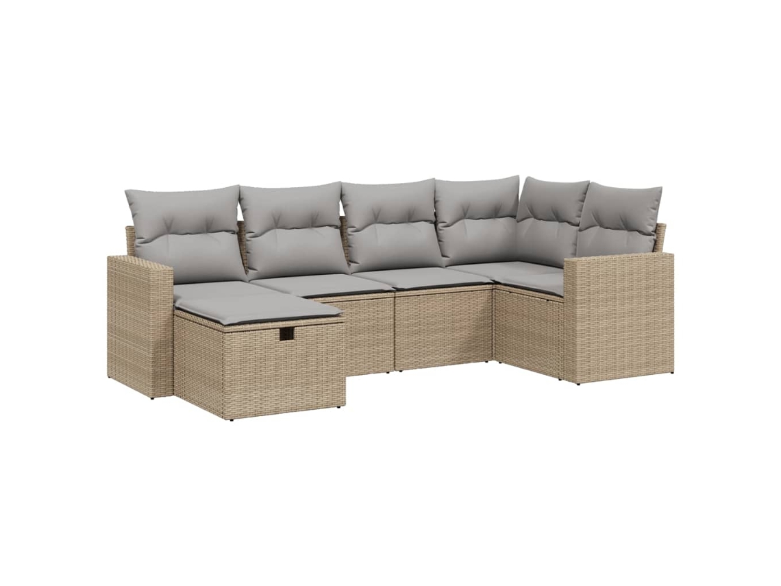 Conjunto 6 de sofás jardín con cojines beige mezcla VIDAXL ratán PE