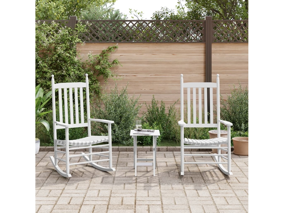 Lovely Home - Juego de 2 mecedoras con mesa plegable de álamo macizo color blanco