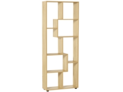 Estantería en zigzag, diseño contemporáneo, 7 estantes, madera natural.