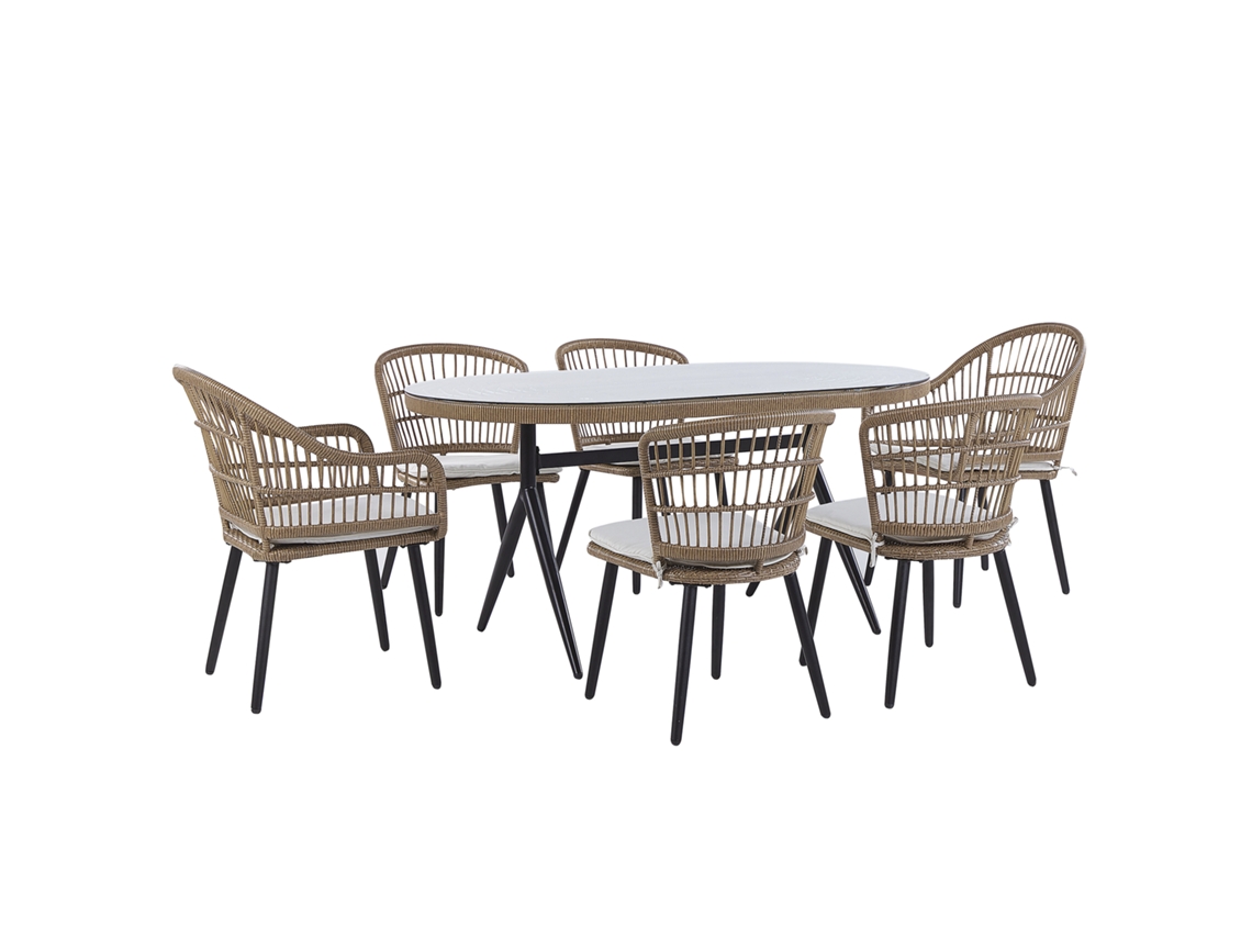 Conjunto de jardín 6 plazas de ratán beige/natural/negro BELIANI Aliano ii