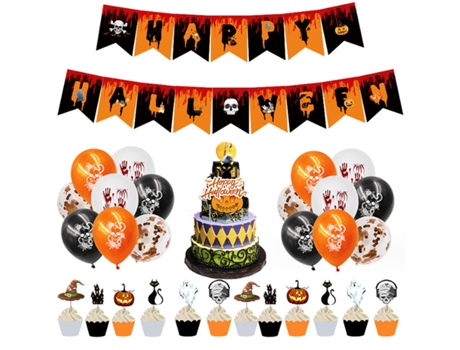 Elkuaie Decoraciones para fiestas de Halloween pancarta feliz de Halloween globos para decoración de tartas fantasma de murciélago para fiesta de H...