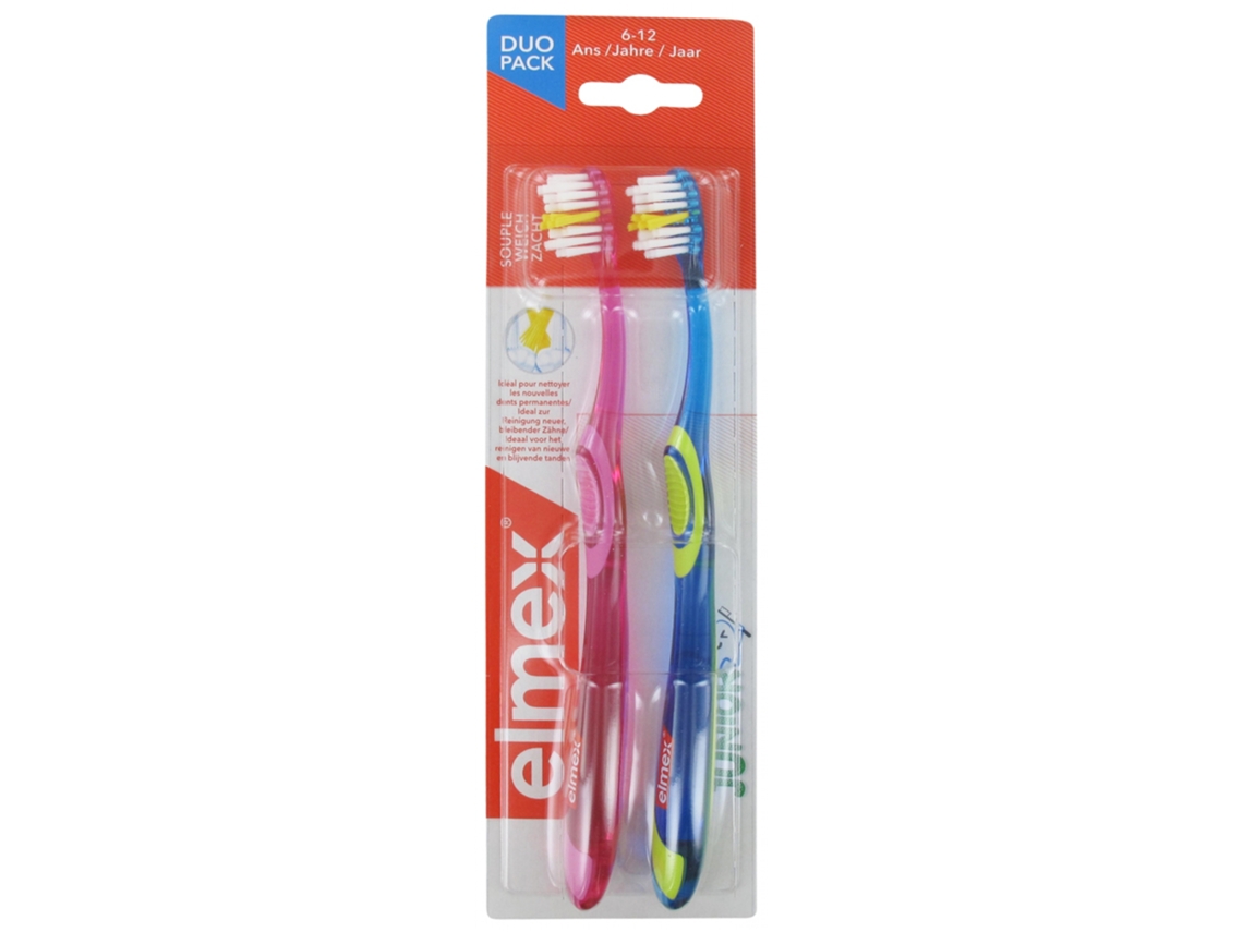 Cepillo de Dientes Junior Suaves Duo Pack 6-12 Años Color: Azul Y Rosa ELMEX