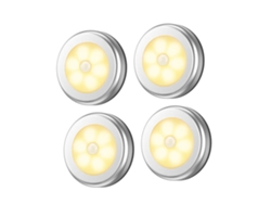 Luz Nocturna Sensor Humano Circular 4 Unidades, Bajo Consumo Para Armario Y Corredor