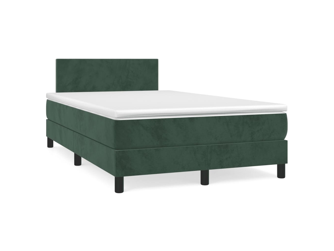 Cama Box Spring Con Colchón Terciopelo Verde Oscuro 120x190 Cm