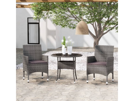 Conjunto 3 comedor de jardín VIDAXL ratán sintético gris