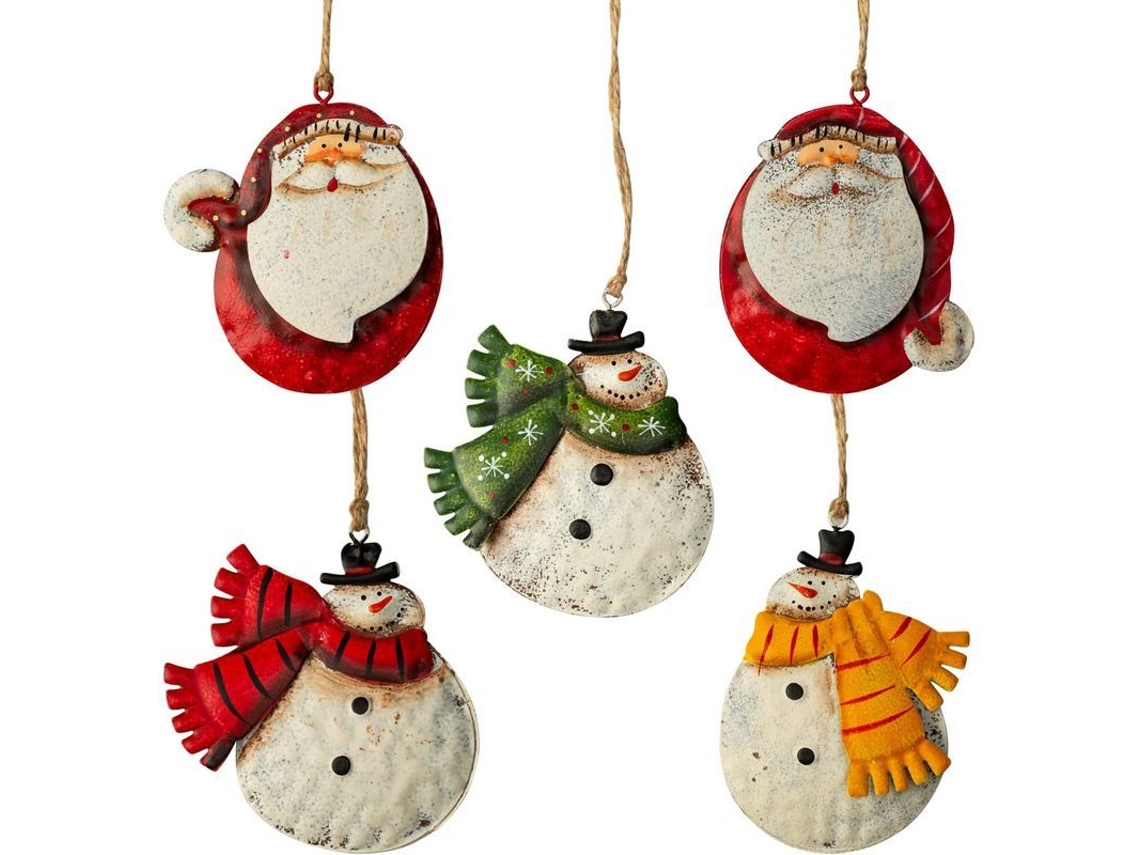 5 Adornos Navideños Rústicos De Metal Con Dos Caras: Papá Noel, Muñeco De Nieve Y Adornos Colgantes.