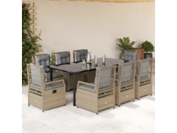 Juego de comedor de jardín de 9 piezas con cojines, mimbre sintético beige, DKD Home Decor