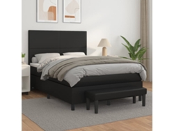 Cama Box Spring Con Colchón Cuero Sintético Negro 140x200cm