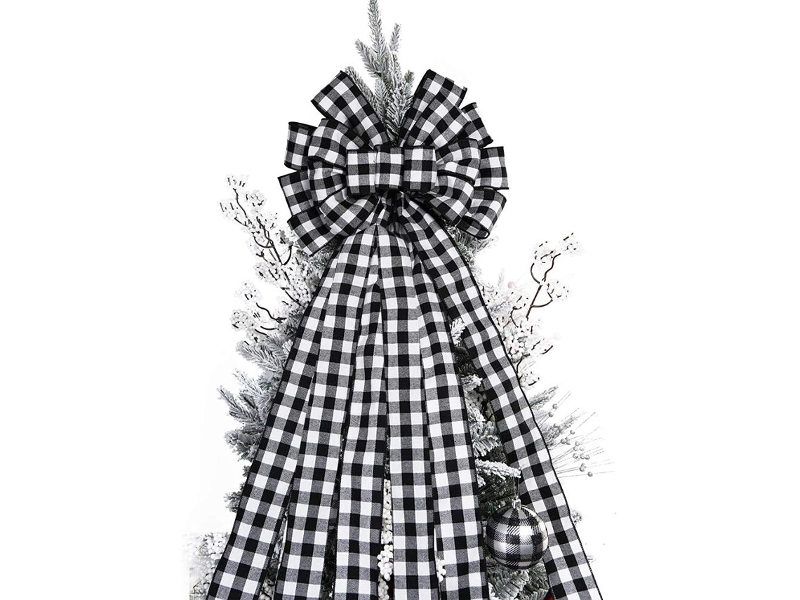 Adorno Navideño, Lazo De Lino A Cuadros, Adorno Colgante Decorativo Para Árbol De Navidad, Decoración Del Hogar, Artículos Para Fiestas, 65*34 Cm