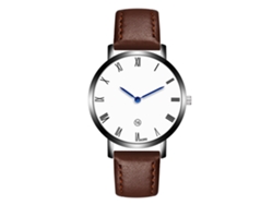 Reloj Hombre De Cuarzo Con Correa De Cuero Pu Dial Romanos Punta Azul Café Oscuro
