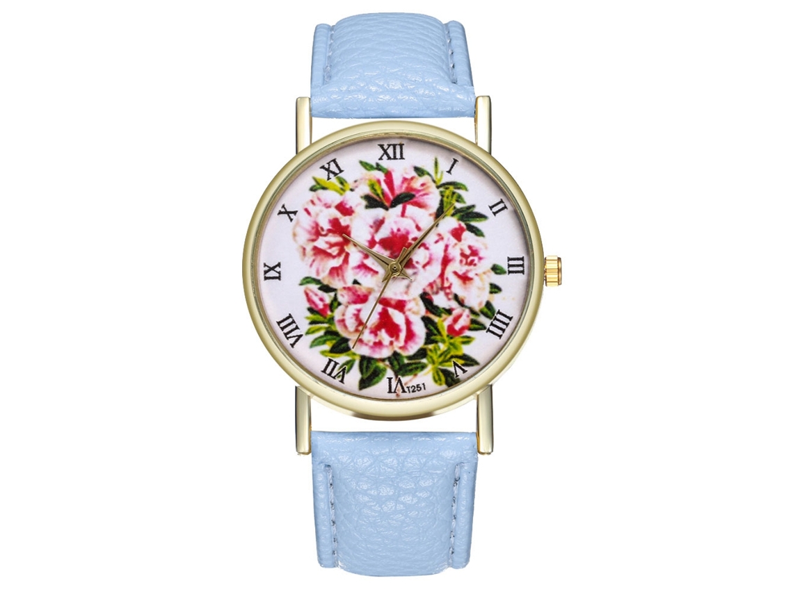 Reloj De Pulsera De Cuarzo Informal Para Mujer Con Elegante Correa De Piel Sintética Azul Claro.