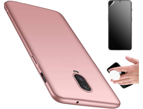 Kit Carcasa Y Protector Oneplus 6T Ultimatte Turtleshelll Rígido Y Popsocket Rosa