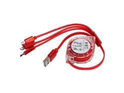 Cable De Carga Usb Retráctil 3 En 1 Trenzado De Nailon Para Puertos Ios/tipo C/micro Usb - Rojo