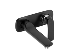 Lavabo empotrado Kludi Equilíbrio, mezclador monomando de pared de dos orificios, caño de 185 mm para montaje en superficie, 522468775, negro mate /