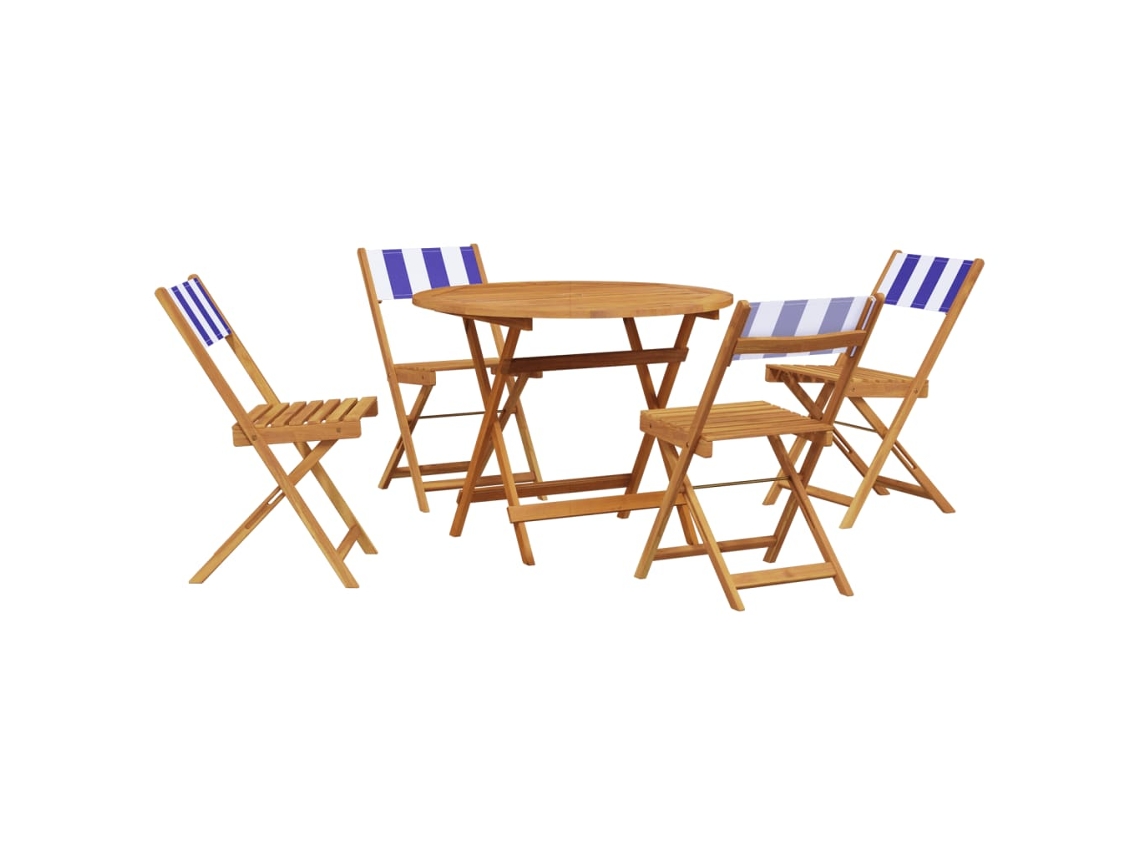 Maison Exclusive - Set De Comedor De Jardín 5 Pzas Tela Madera Maciza Azul Blanco