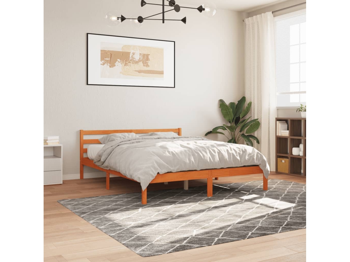 Cama Sin Colchón Madera Maciza De Pino Marrón Cera 200x200 Cm