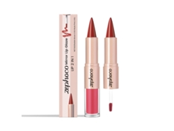 Barra de labios con brillo de espejo 2 en 1: rojo, marrón y rosa nude.