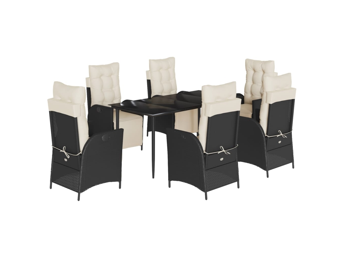 Conjunto 7 de comedor de jardín VIDAXL y cojines ratán sintético negro