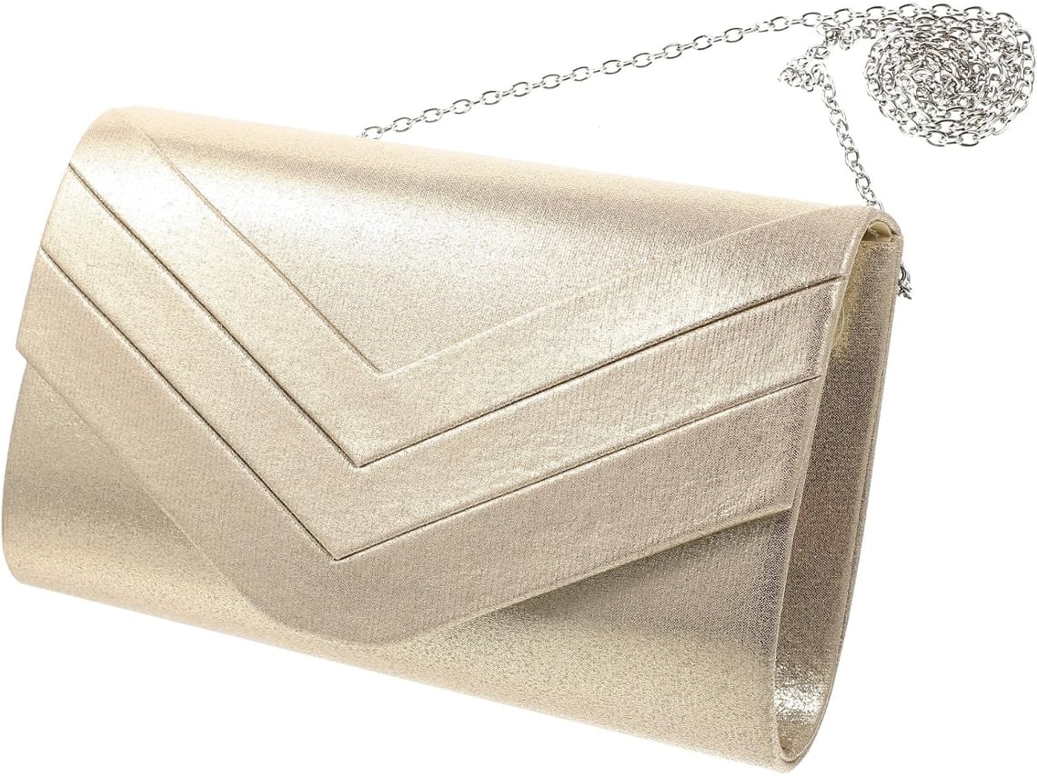 Cartera De Mano Elegante De Tela Ciieeo Para Mujer, Ideal Para Ocasiones Especiales Y Con Detalles En Gamuza. Color Dorado Y Diseño Sencillo.