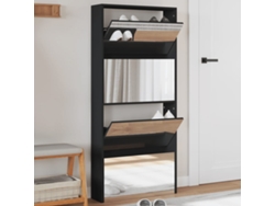 Mueble Zapatero | Zapatero Con Espejo 4 Niveles Negro 63x17x134 Cm