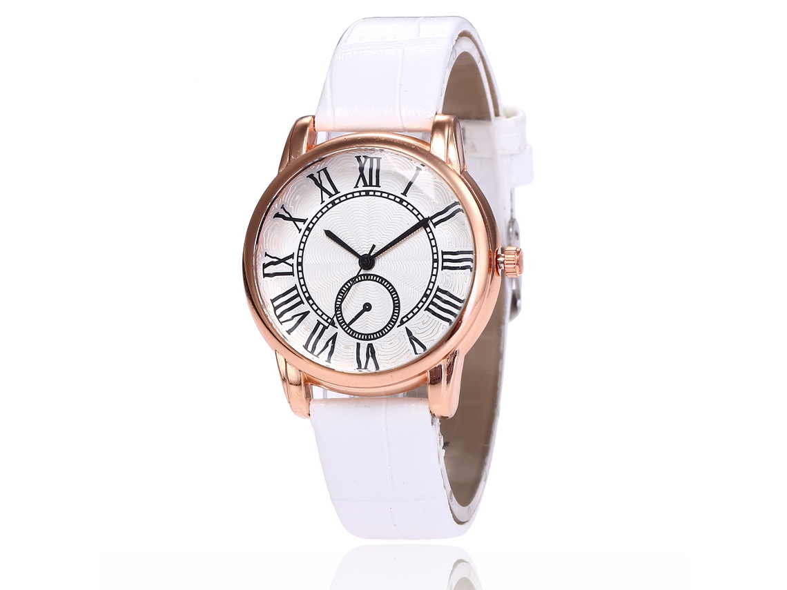 Reloj De Cuarzo Con Correa De Cuero Pu Para Mujer, Dial Con Números Romanos, Estilo Empresarial (blanco)