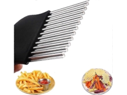 Cuchillo de acero inoxidable para freír patatas fritas con costillas, cortador de verduras para ensaladas, frutas y verduras, negro.
