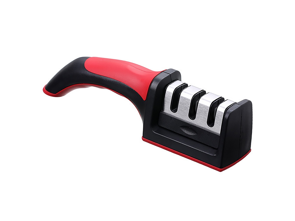 Afilador De Cuchillos Manual De Acero Inoxidable Con 3 Ranuras Para Cocina Doméstica O Profesional - Rojo