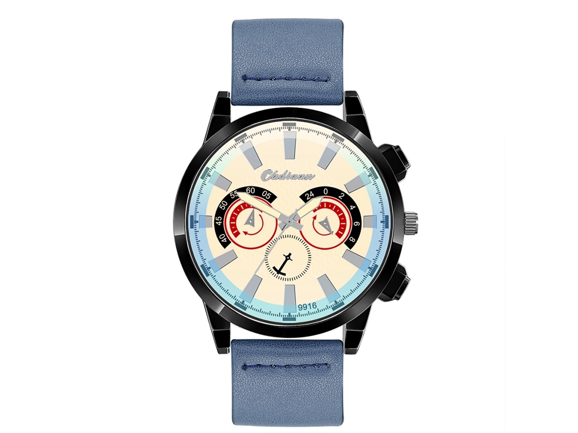 Reloj De Pulsera De Cuero Pu Casual Empresarial Para Hombres Moda Azul Hematita