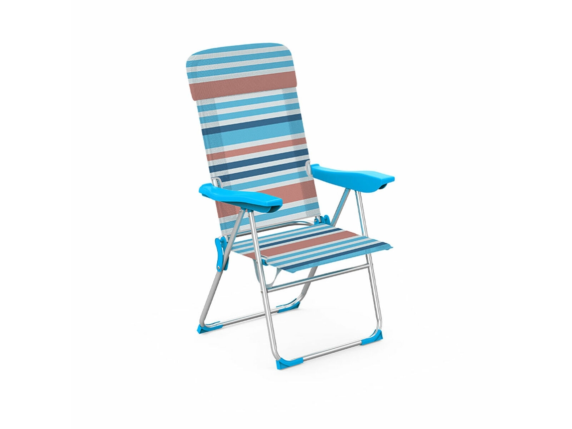 Marbueno Silla Plegable 5 Posiciones Aluminio Con Cojin Rayas Naranjas Y Azules Playa Y Piscina 69x58x110 Cm 10465
