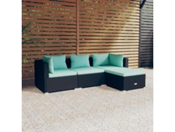 Conjunto de jardín de 4 piezas DKD Home Decor con cojines de mimbre negros