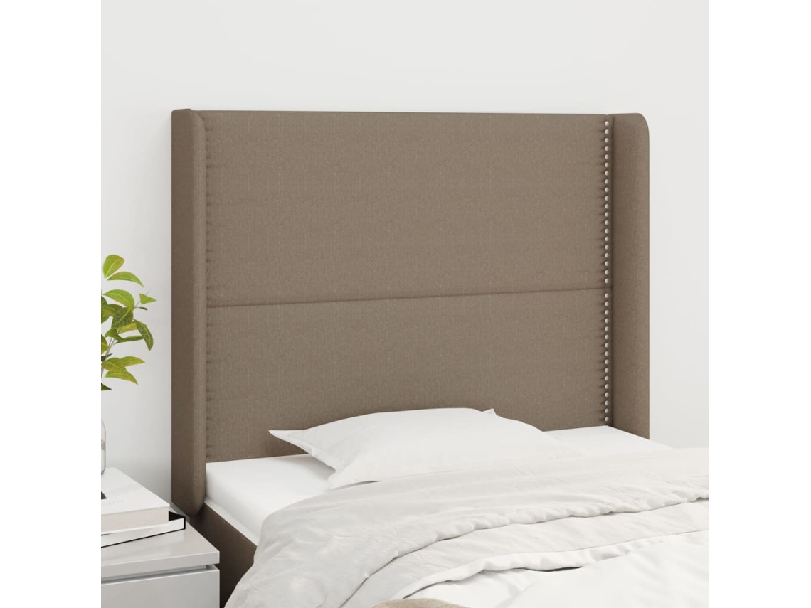 Cabecero Con Orejas De Tela Gris Taupe 93x16x118/128 Cm