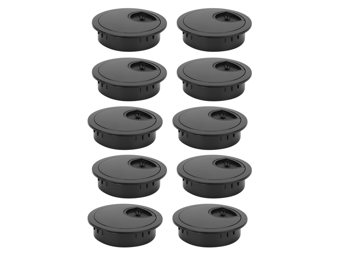 10 Organizadores De Cables De Mesa De Abs Negro Brillante Con Orificio De 58 Mm