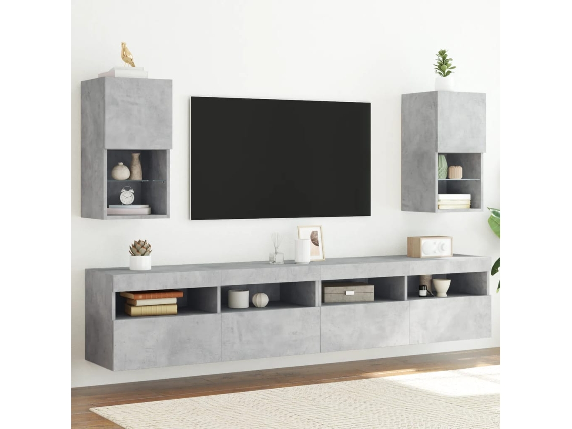 Muebles Para Tv Con Luces Led 2 Uds | Armario Para Tv | Gabinete De Tv Gris Hormigón 30,5x30x60 Cm