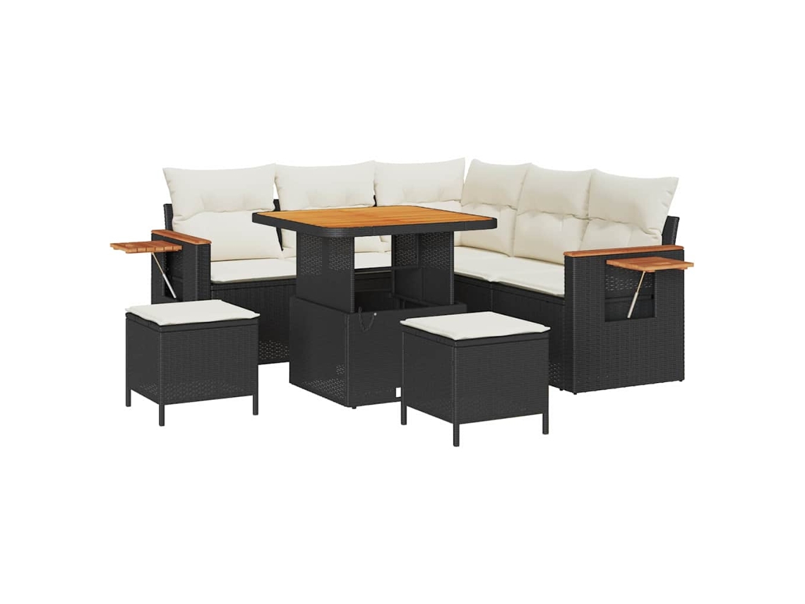 Maison Exclusive - Conjunto de sofás de jardín de mimbre negro y crema de 9 piezas