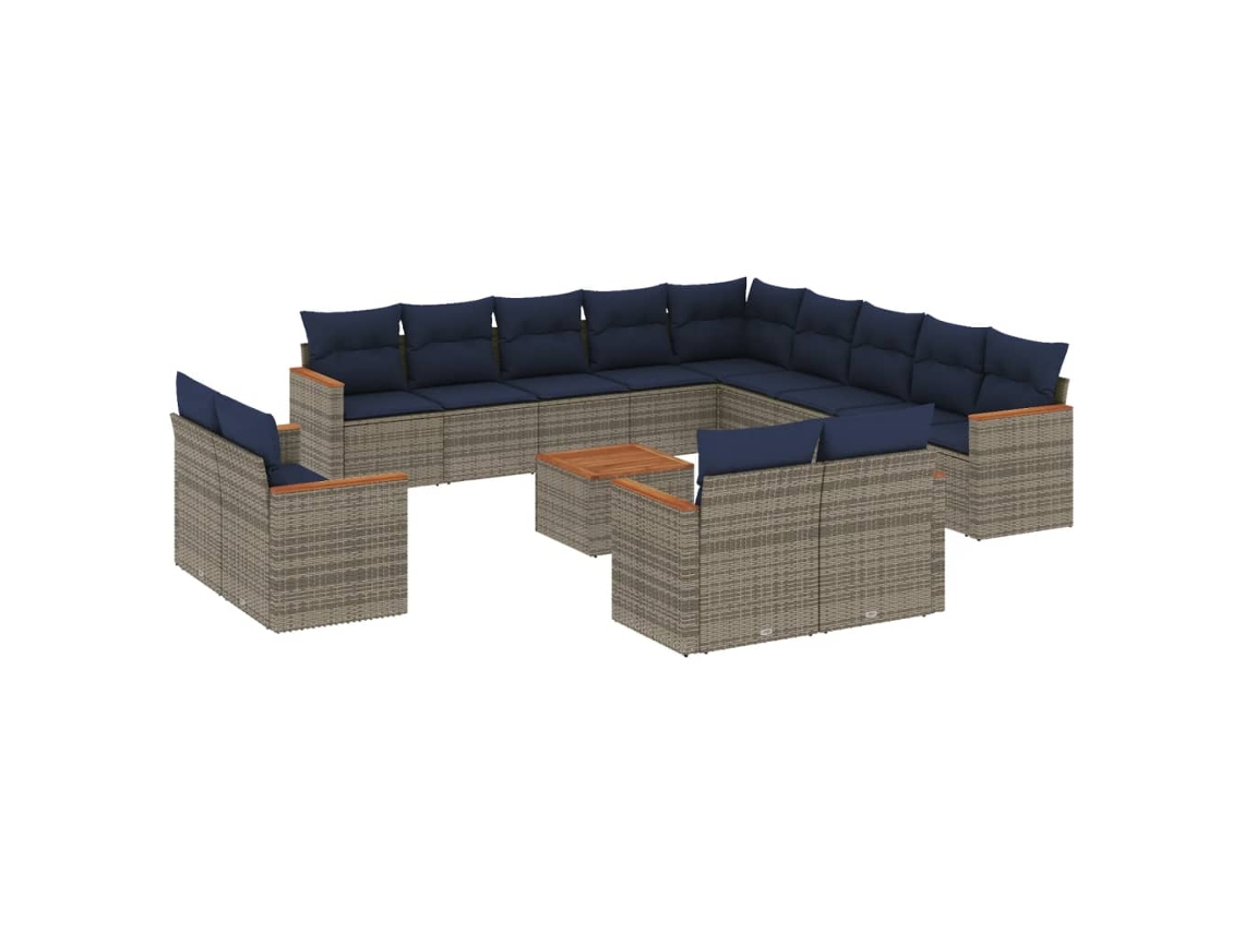 Maison Exclusive - Conjunto De Sofá De Jardín De 14 Piezas Con Cojines, Poliratán Gris