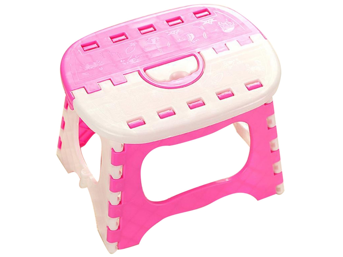 Taburete plegable portátil, compacto y resistente con diseño de plástico seguro y no tóxico para cocina, baño, hogar, oficina y camping (rosa)