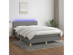 Cama box spring colchón y luces LED tela gris oscuro 140x200 cm