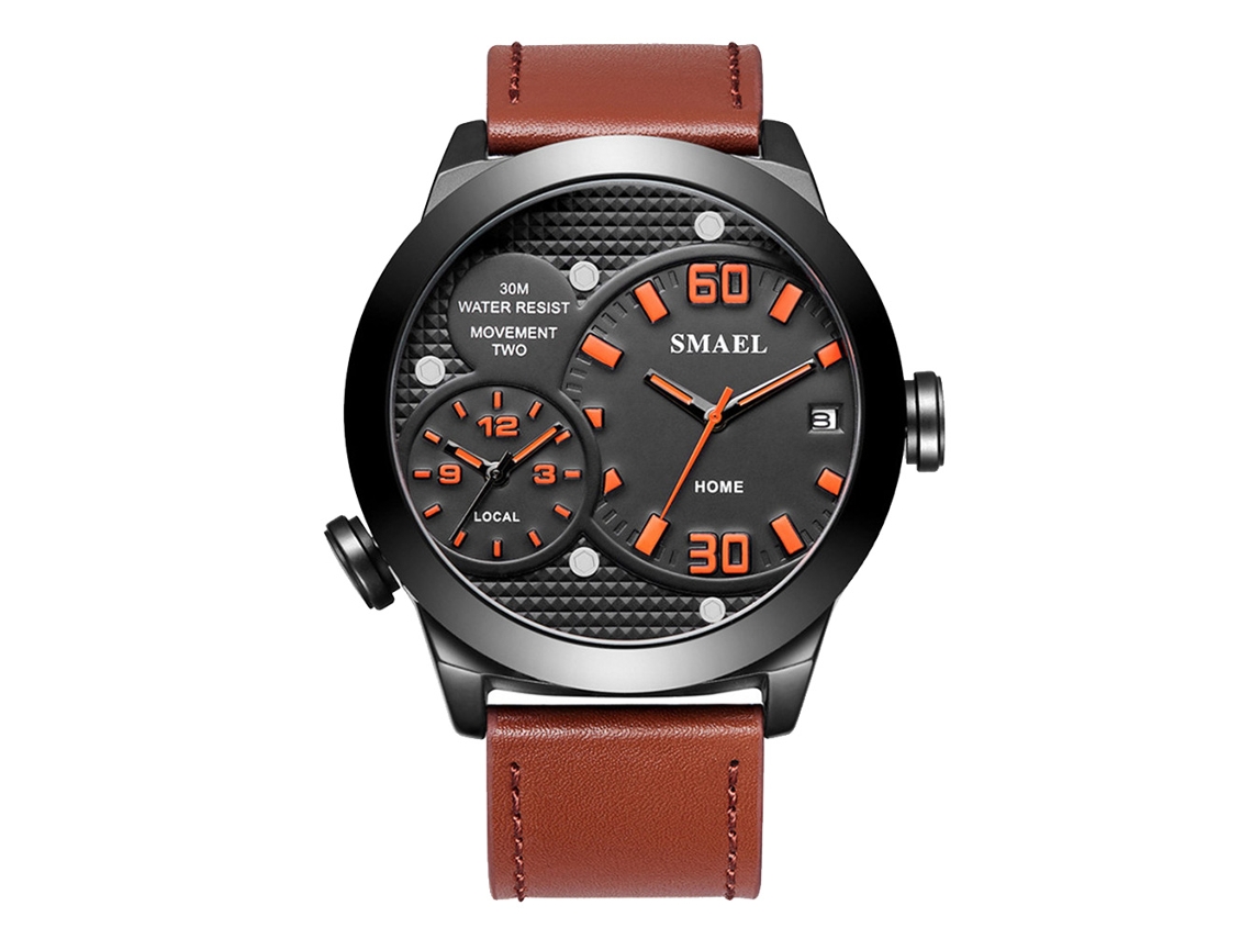 Reloj De Pulsera De Cuero Para Hombre, Resistente Al Agua, Con Calendario Y Movimiento De Cuarzo Naranja.