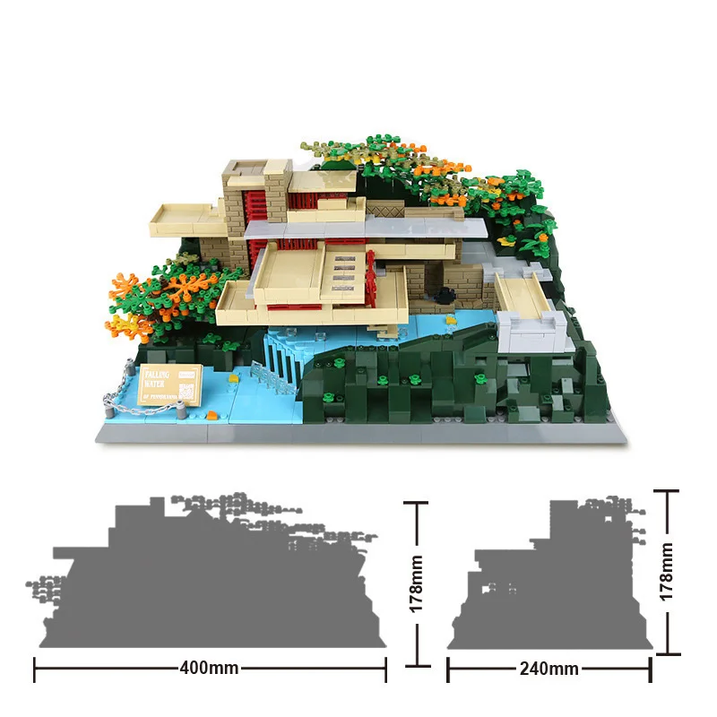 Obra Maestra Arquitectónica Creativa De Fama Mundial, Fallingwater, Modelo Estadounidense Hecho Con Bloques De Construcción.