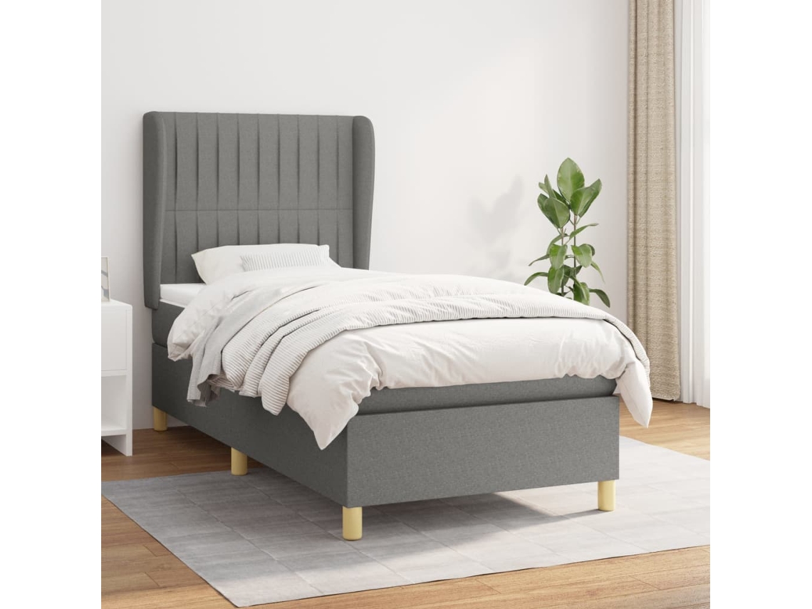 Cama Box Spring Con Colchón Tela Gris Oscuro 80x200 Cm