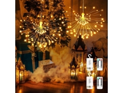 Luces De Fuegos Artificiales, Paquete De 2, 120 Led, A Pilas, Para Interiores Y Exteriores, Ip65, Cable De Cobre, 8 Modos, Con Control Remoto.