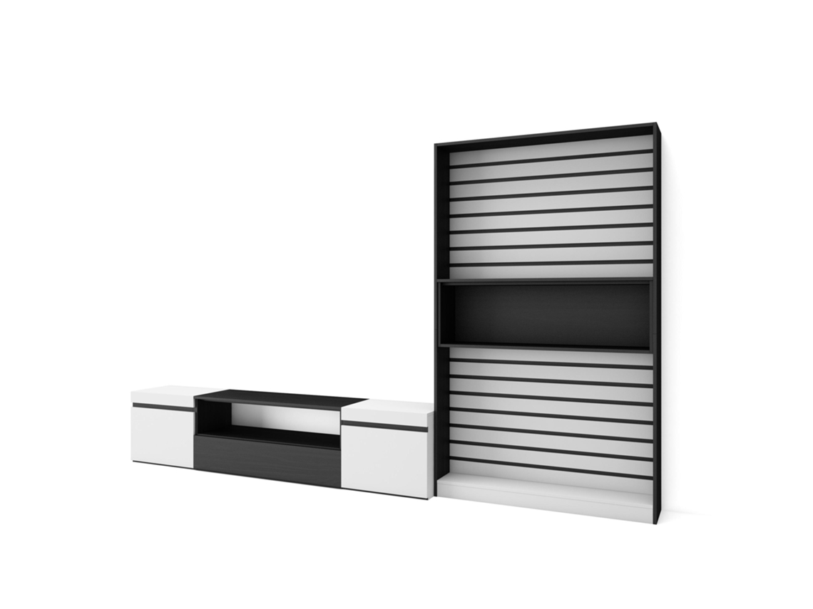 Muebles de Salón para TV SKRAUT HOME Para TV hasta 80", Mueble Televisión, Blanco y Negro (310x186x35 cm)