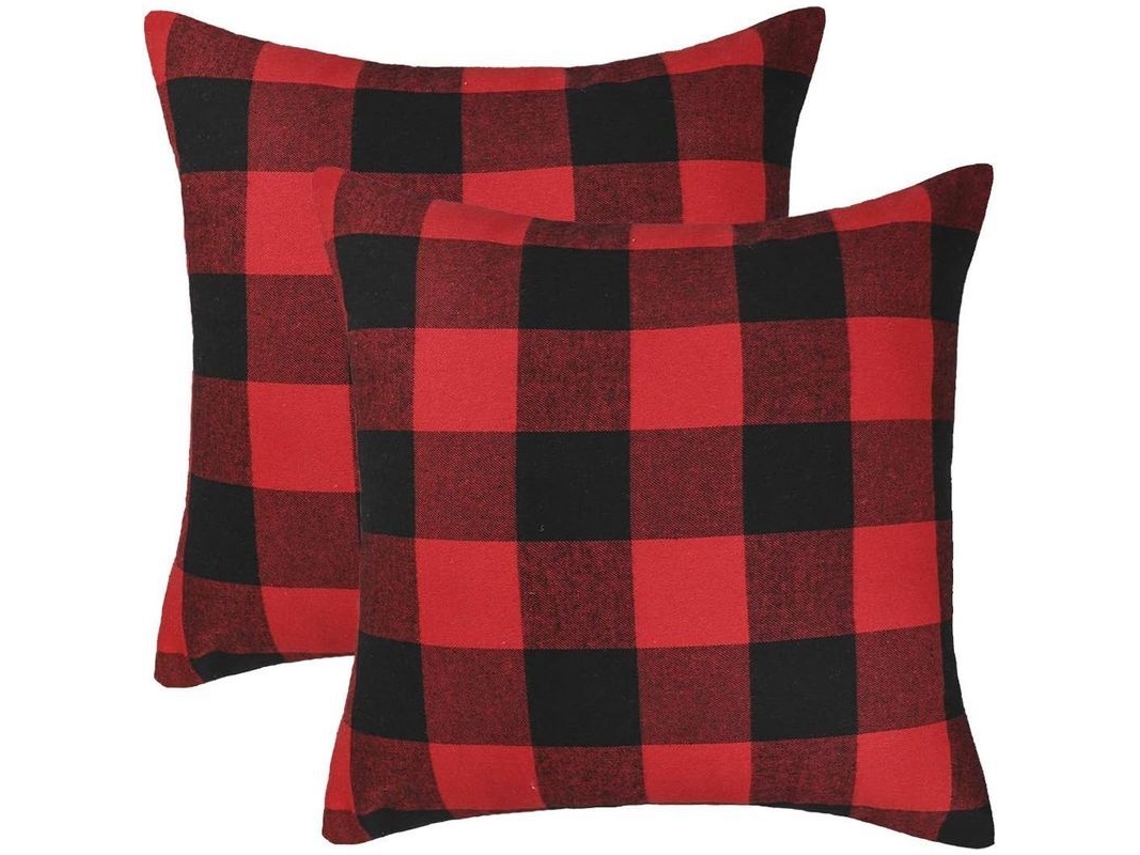 Juego De 2 Fundas De Almohada A Cuadros Rojos Y Negros De 45x45 Cm Para Decoración Del Hogar.