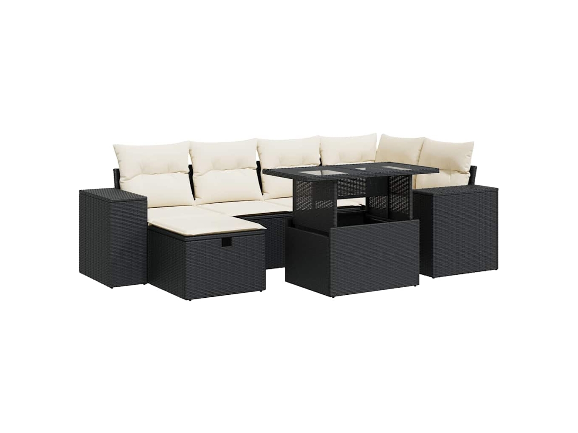 Conjunto de 8 sofás de jardín con cojines de mimbre, color negro, EXCLUSIVA MAISON (8 piezas)