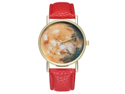 Reloj De Pulsera De Cuarzo Simple Con Correa De Cuero Pu Para Hombre Y Mujer Regalo T32-a Rojo